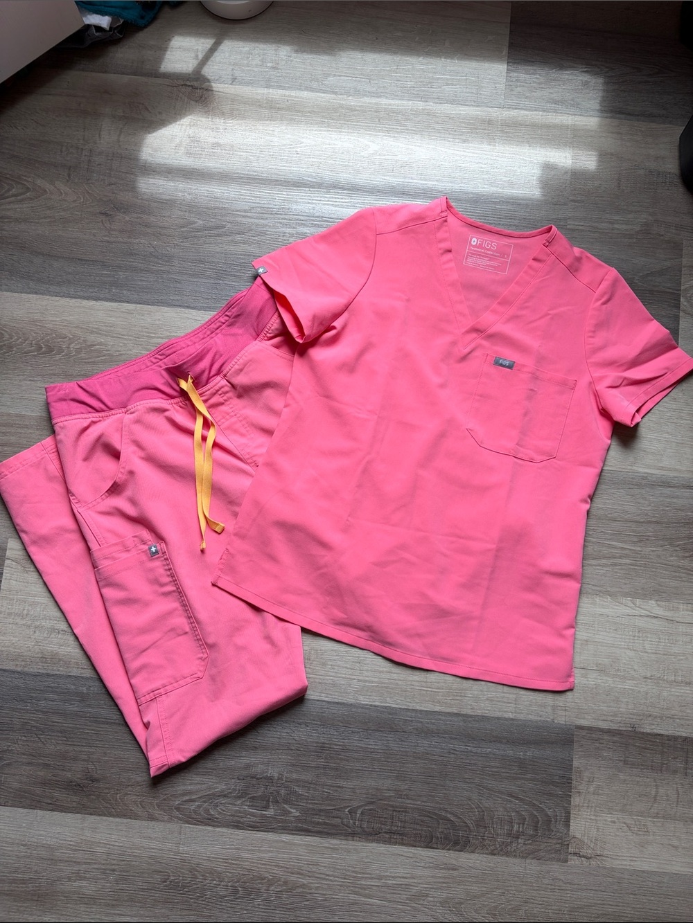 Figs Pink V-Neck Scrub Top and Pants Set